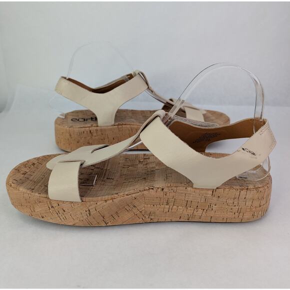 Earth Shari Platform Strappy Tan Leather Sandals Cork Base Open Toe 10M - Picture 4 of 11